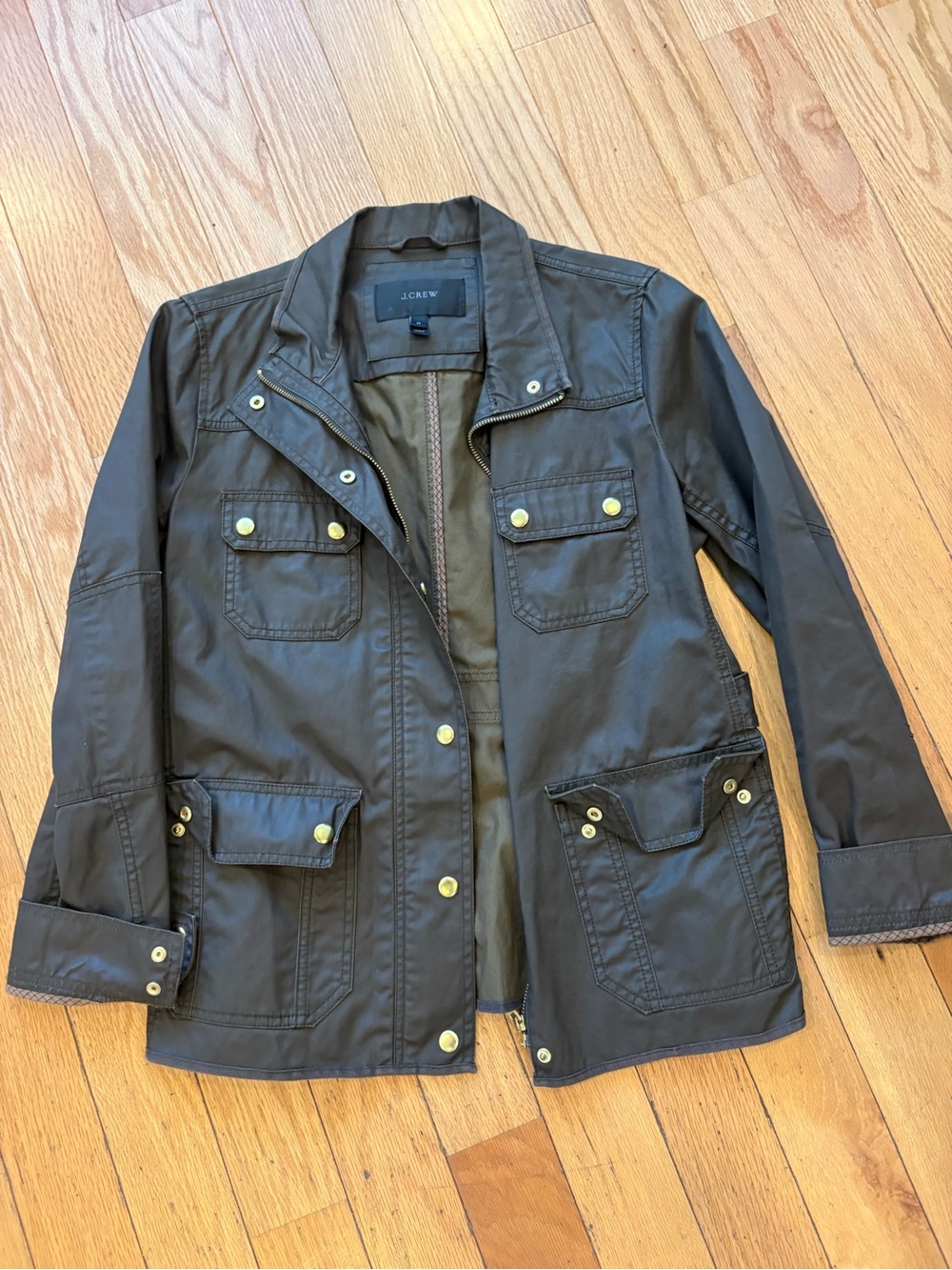 J. Crew Olive Green Lightweight Jacket with Brass Zipper - Picture 2 of 4